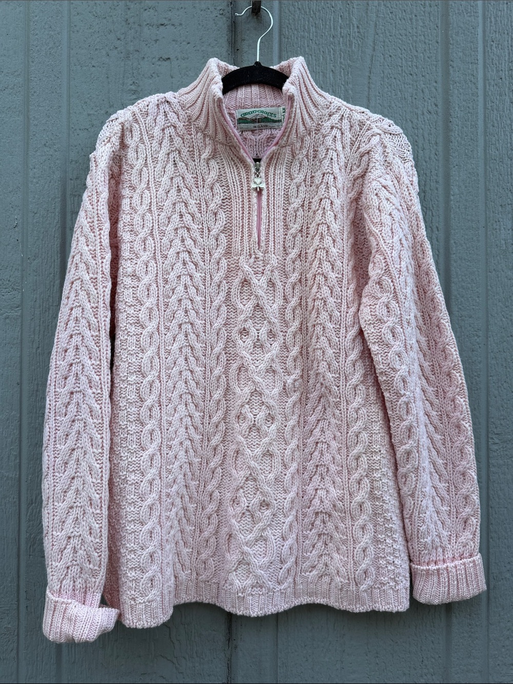 Aran Craft Classic Cable-Knit Half-Zip Sweater - Light Pink